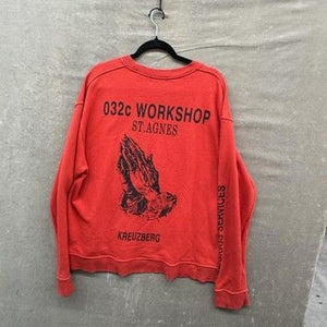 032c Sweatshirt Mens 2XL Red Crewneck Workshop St. Agnes Kreuzberg Praying Hands 1