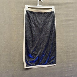12tweln Womens Skirt Large Blue Black Metallic Glitter Velvet Midi Lined Slit Pr 1
