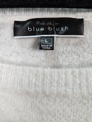 blue blush Women's White Colorblock Stripe Raglan Cropped Sweater Size L 2