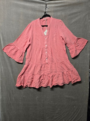 Faherty Dream Cotton Gauze Kasey Dress Coral Bell Sleeve Tiered Boho Size L NWT 2