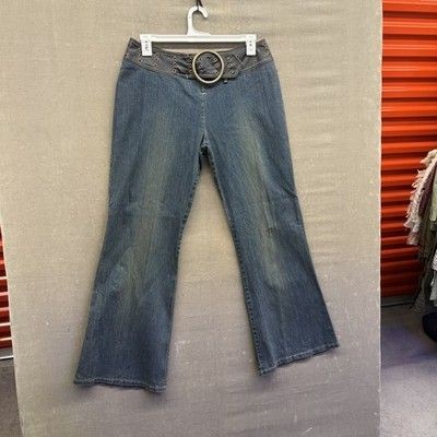 Vintage Joe Boxer Jeans Womens 15 Blue Belted Flare Y2K Grommet 2000s New Tags