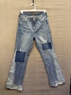 Dear John Jeans Womens 30 Blue Walker Distressed Patchwork Flare Denim Pre-Owned 1