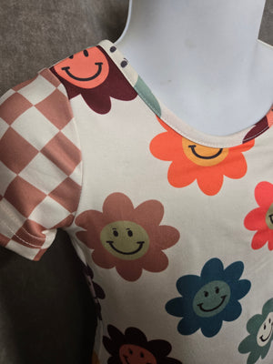 Retro Smiley Flower LeoLuvs Girls Multicolor Leotard Size 2T NWT 3