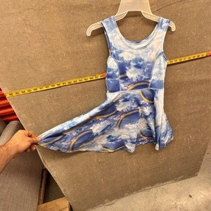 Childrens Place Dress Girls Large 10/12 Blue Rainbow Cloud Sky Skater Sleeveless 4