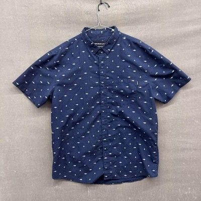 Molokai Surf Co Shirt Mens XL Navy Blue Shark Print Button Up Casual Summer Top