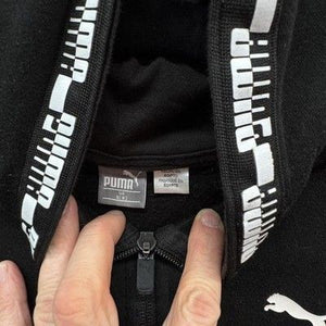 Puma Hoodie Sweatshirt Youth 8 Black Full Zip Logo Tape Hood Pockets Athletic 2