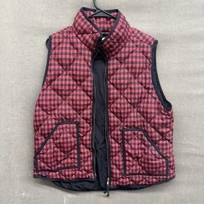 J. Crew Factory Excursion Quilted Down Puffer Vest In Black Cape Gingham Size XL