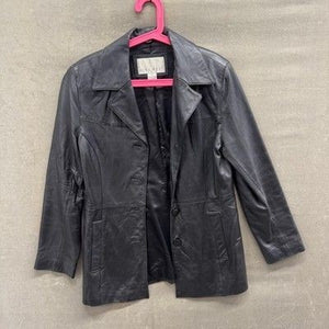 Nine West Leather Blazer Womens Medium Black Button Front Pockets Pre-Owned Exce 1
