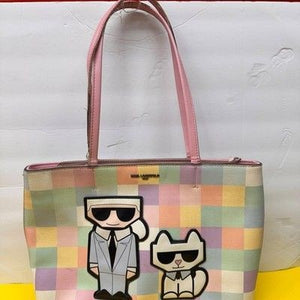 Karl Lagerfeld Paris Choupette Tote Bag Multicolor Checkered Pre-Owned Good Cond 5