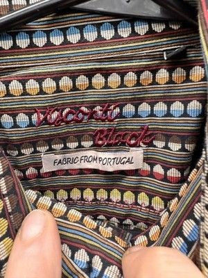 Visconti Black Shirt Mens XL Multicolor Geometric Stripe Button Front Dress 5