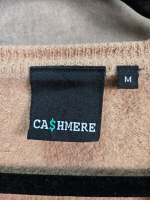 CASHMERE Women's Beige Herringbone Merino Wool V Neck Cardigan Size M 2