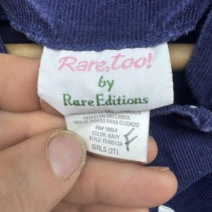 Rare Editions Dress Girls 2T Navy Blue Corduroy Cat Embroidery Pocket Overalls 3