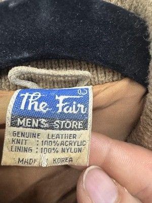 Vintage The Fair Jacket Mens Medium Brown Leather Knit Bomber Korea 80s 90s 3