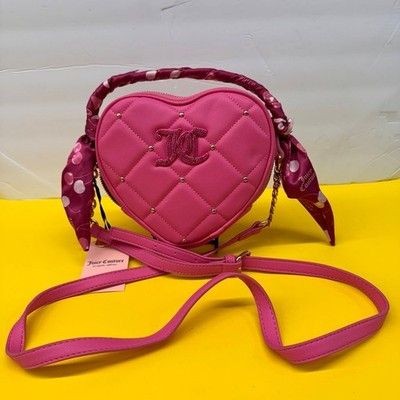 Juicy Couture Pink Quilted Heart Crossbody Bag Scarf Wrap Handle JC Logo New