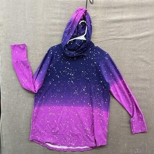 Womens Hoodie XL Purple Pink Ombre Splatter Cowl Neck Kangaroo Pocket Pre-Owned 2