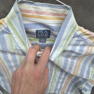 Jos A Bank Shirt Mens Medium Blue Pastel Striped Button Up Stays Cool Cotton 2
