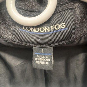 London Fog Jacket Womens Large Gray Wool Blend Hooded Double Breasted Coat Lined 5