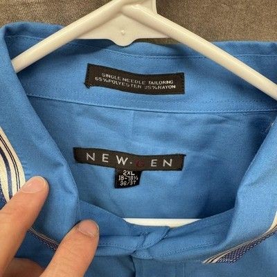 New-Gen Shirt Mens 2XL Blue Dress Contrast Collar Cuff Pocket Square Button Up