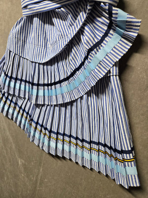 Tanya Taylor Blue White Stripe Pleated Tiered Mini Dress Bow Wrap V-Neck 4 NWT 2