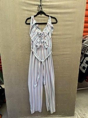 Urban Heritage Jumpsuit Womens Medium Striped Sleeveless Ruffle Tie Waist One Pi 1