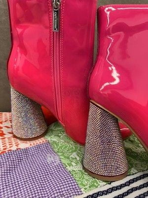 Cape Robbin Boots Womens Size 6 Pink Patent Biba Rhinestone Heel Ankle Shoes 3