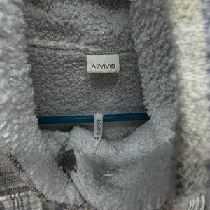 Asvivid Jacket Womens XL Gray Plaid Hooded Sherpa Lined Shacket Button Front 2