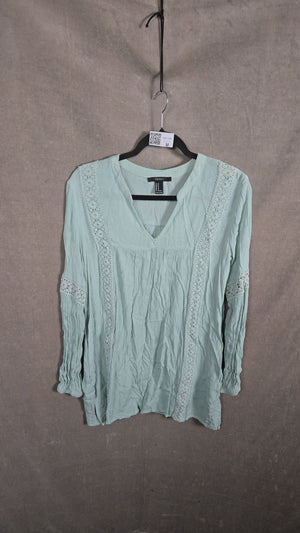 Forever 21 Women's Mint Green Crochet Boho Long Sleeve Tunic Top Size M 1