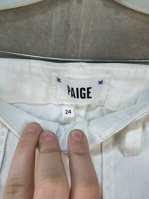 PAIGE Jeans Cream Relaxed Fit Elastic Cuffs Size 24 Used 2