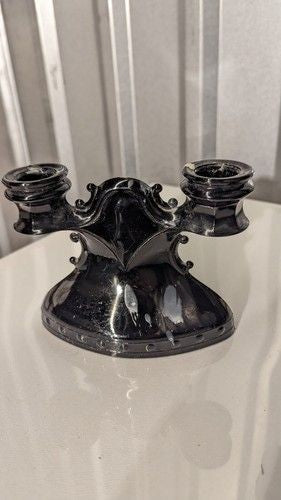 2 Art Deco 1930’s Vintage LE Smith Black/ amythest glass double candle holders 4