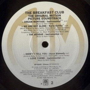 Various Artists The Breakfast Club Vinyl Record Used Soundtrack LP 5