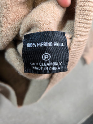 CASHMERE Women's Beige Herringbone Merino Wool V Neck Cardigan Size M 3