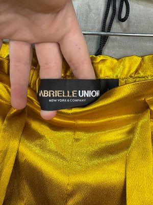 Gabrielle Union Cargo Pants Gold Satin Large Women Pre-Owned Elastic Waist Pocke 3