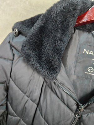 Nautica Men's Black Quilted Puffer Jacket Faux Fur Hood Water Resistant L 4