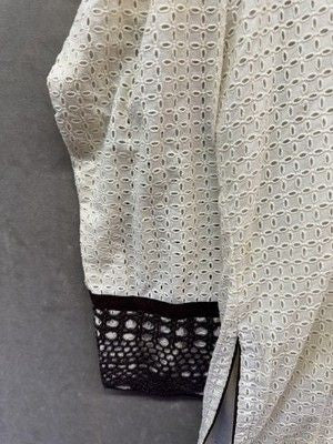 Boho Tunic Womens Large White Brown Crochet Eyelet Embroidered Top Pre-Owned 4