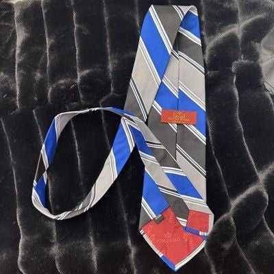 Kings Road Mens Blue Gray Striped Polyester Necktie Pre-Owned Good Condition