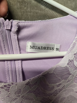 MUADRESS Women's Lavender Floral Lace Cap Sleeve Fit Flare Cocktail Dress Size M 3