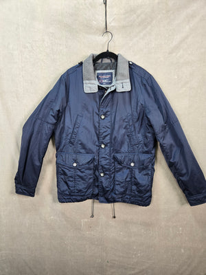 ROUNDTREE & YORKE Men's Navy Blue Button Logo Strap Zipper Jacket Size S 1