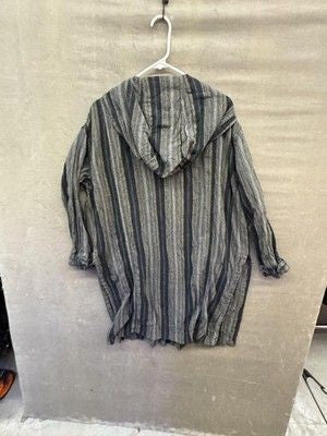 BDG Jacket Mens Medium Gray Black Striped Hooded Lightweight Boho Beach Hippie 3