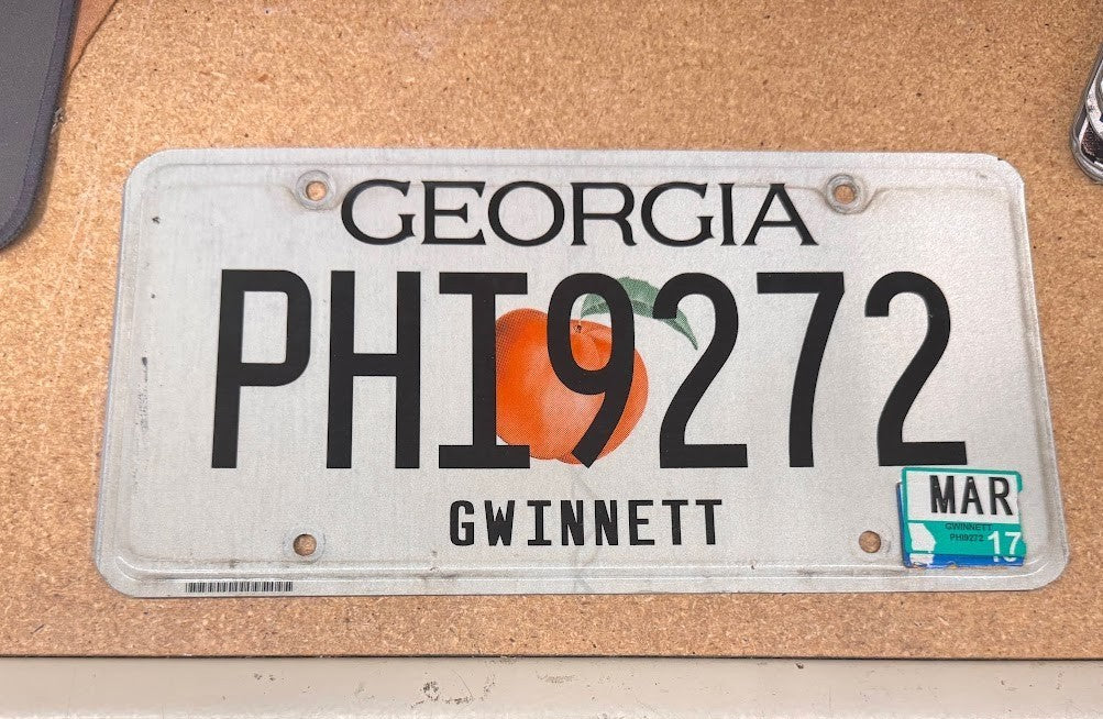 GEORGIA GWINNETT LICENSE PLATE #PHI9272– Expired Authentic Tag – Greek PHI