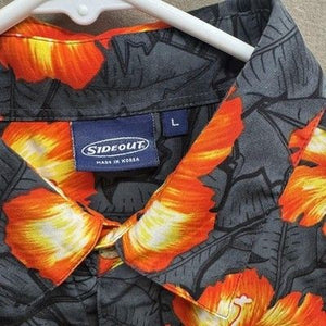 Sideout Shirt Mens Large Black Orange Floral Hawaiian Button Up Short Sleeve 2