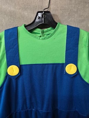 Luigi Costume Adult Jumpsuit Super Mario Bros Green Blue Overalls Halloween L 5