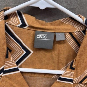 ASOS Shirt Mens Large Brown Chevron Short Sleeve Button Up Casual Geometric Top 4