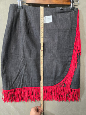 Women's Gray Wrap Mini Skirt Red Fringe Hem Western Cowgirl Boho Rodeo 5