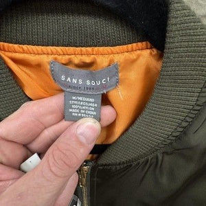 Sans Souci Jacket Womens Medium Olive Bomber MA-1 Nylon Orange Lining Pockets 1
