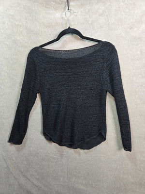 Women's Black Open Knit Boat Neck Long Sleeve Sweater Size M 3