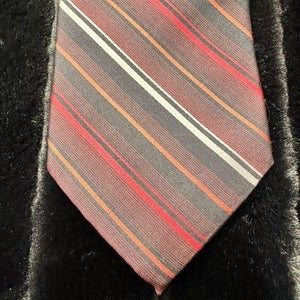 Burma Bibas Mens Silk Necktie Red Gray Striped Pre-Owned Classic Formal Wear 2