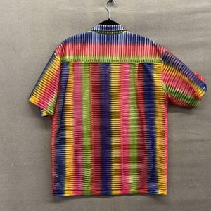 Mens Large Multicolor Striped Pleated Short Sleeve Button Up Shirt Pre-Owned 4