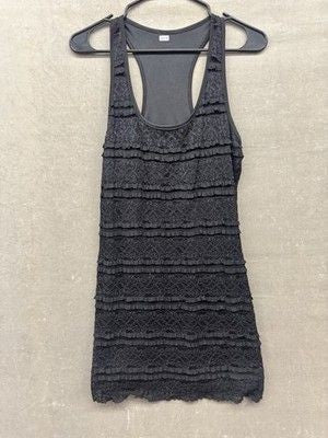 Black Lace Tank Top Womens Small Fitted Sleeveless Ruffle Textured Party Sexy 4