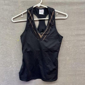Vickie Brown Tank Top Womens Small Black Mesh Racerback Athletic Made USA Yoga 1