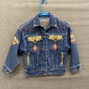Vintage Levis Jacket Kids Small Blue Denim Custom Western Embroidery Gold 90s 1